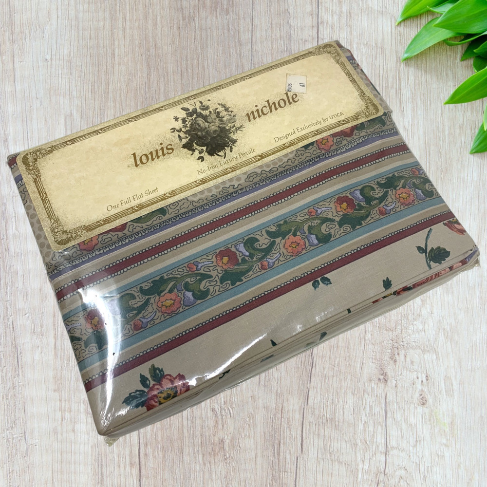 Vintage 1988 New Utica x Louis Nichole "Dubonnet" Multi Floral Full Flat Sheet B